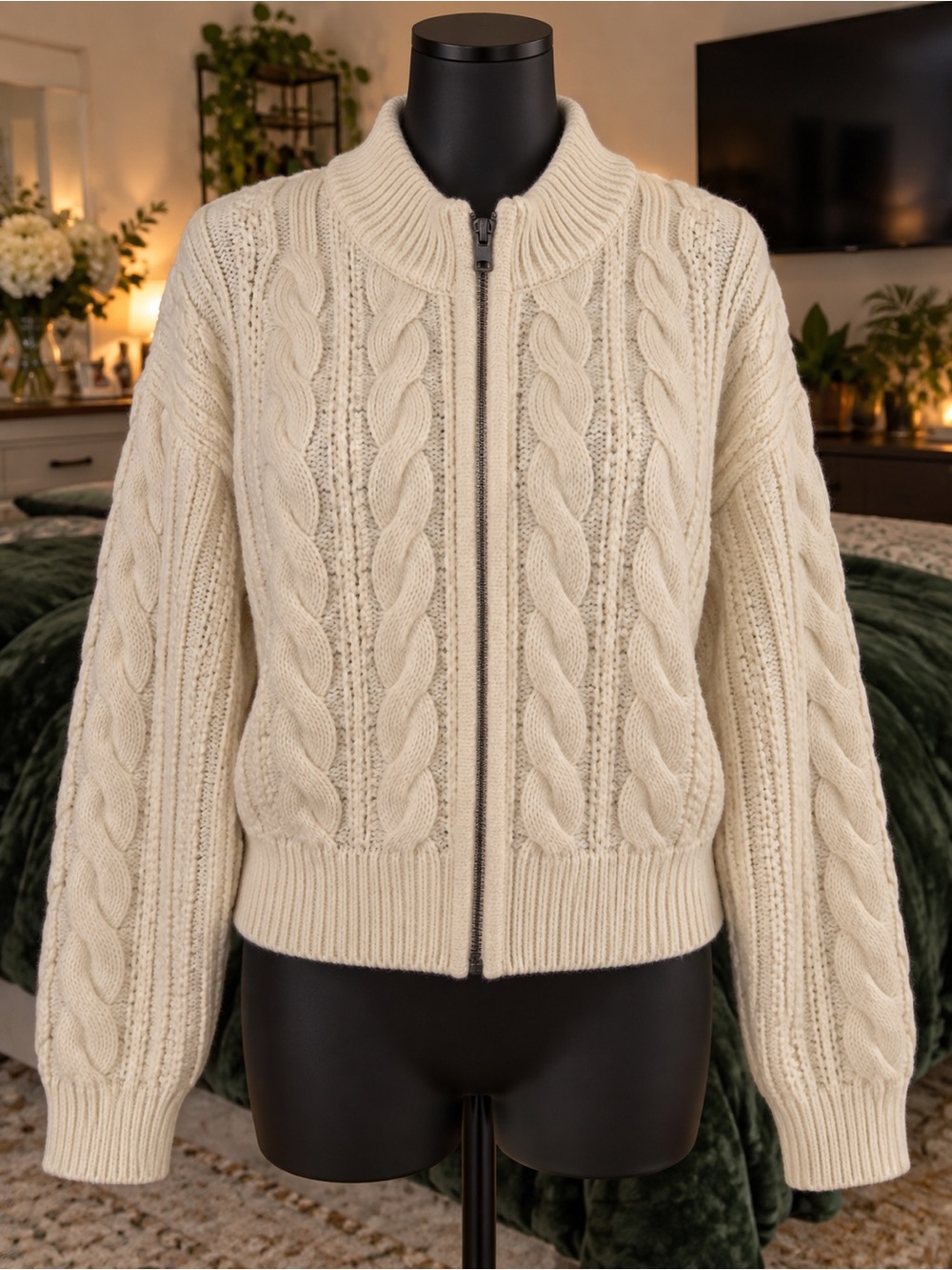 Universal Thread Cream Cable Knit Full Zip Sweater XXL